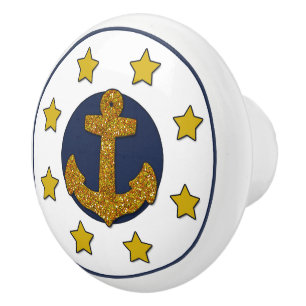 Bouton De Porte En Céramique Ancre Parties scintillant Gold Faux   Gold Stars N