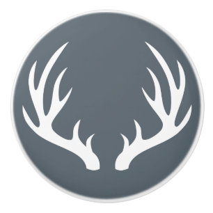 Bouton De Porte En Céramique Andouillers blancs de cerfs communs rustiques