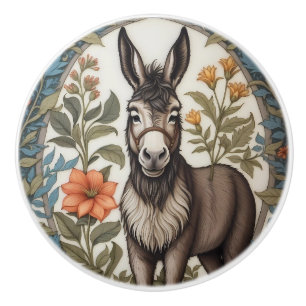 Bouton De Porte En Céramique Âne de Ferme Inspiré de William Morris