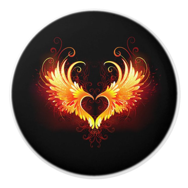 Bouton De Porte En Céramique Angel Fire Heart with Wings (Devant)