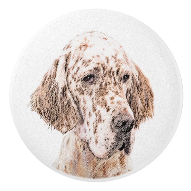 Bouton De Porte En Céramique Anglais Setter Orange Belton Peinture Chien Art (Devant)