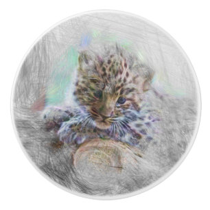 Bouton De Porte En Céramique animal artistique léopard