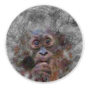 Bouton De Porte En Céramique animal artistique orang bébé