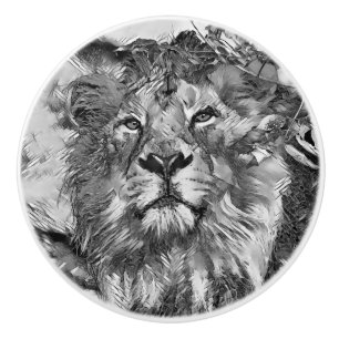 Bouton De Porte En Céramique AnimalArtBW_Lion_003