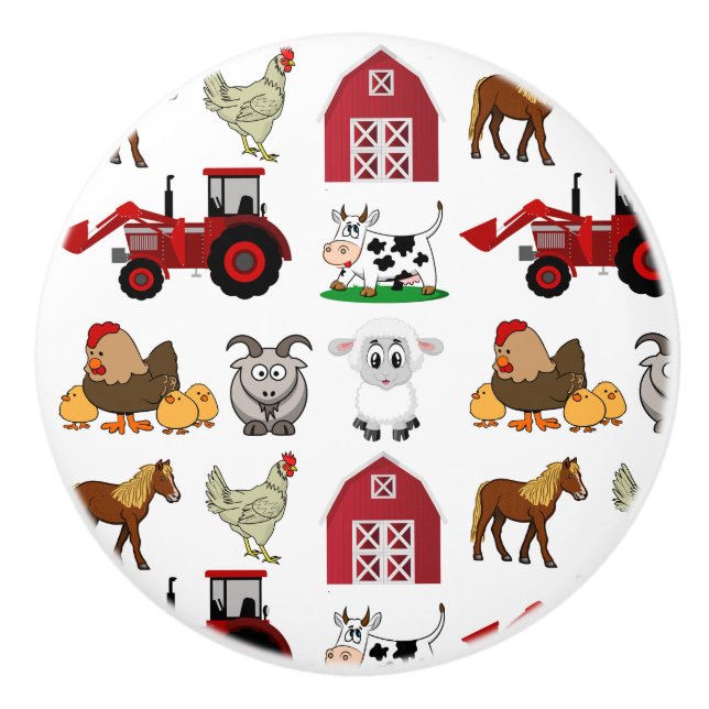 Bouton De Porte En Céramique Animaux de ferme pour enfants (Devant)
