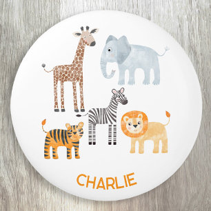 Bouton De Porte En Céramique Animaux de safari bébé mignons aquarelle nom perso
