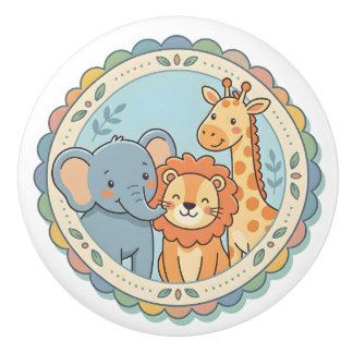 Bouton De Porte En Céramique Animaux de Safari Pastel Éléphant Lion Girafe