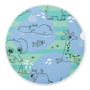 Bouton De Porte En Céramique Animaux mignons jouant avec de l'eau 3