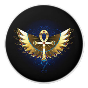 Bouton De Porte En Céramique Ankh or avec ailes