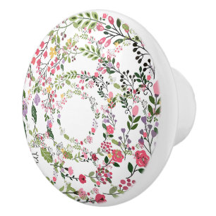 Bouton De Porte En Céramique Anneau Floral de Printemps en Céramique pour Tiroi