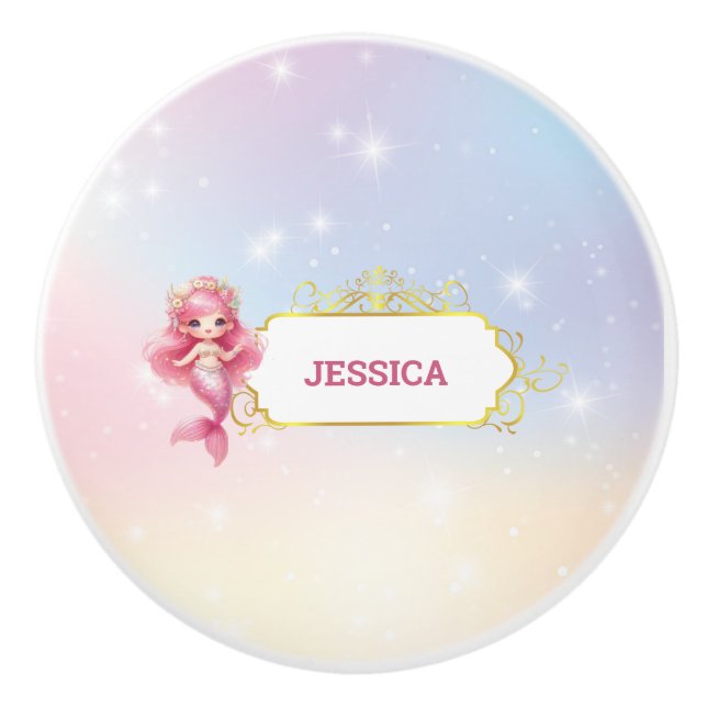 Bouton De Porte En Céramique Anniversaire Magique De Sirène Sous La Mer (Devant)