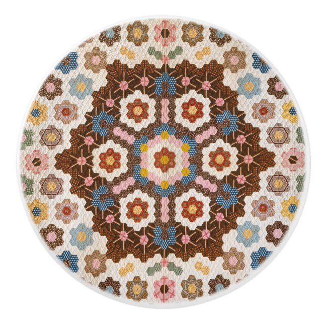 Bouton De Porte En Céramique Antique Motif de courtepointe en peigne de miel -  (Devant)