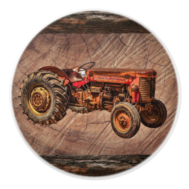 Bouton De Porte En Céramique Antique Rouge Tracteur en céramique Knob (Devant)