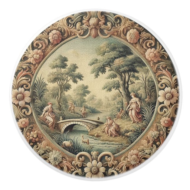 Bouton De Porte En Céramique Antique Tapestry Design Dark Academia (Devant)