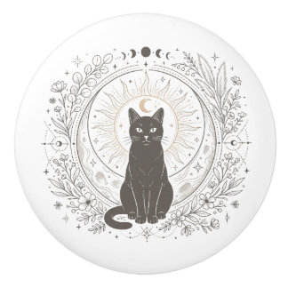 Bouton De Porte En Céramique Apothicaire Envoûtante de Chat Magique – Soleil &