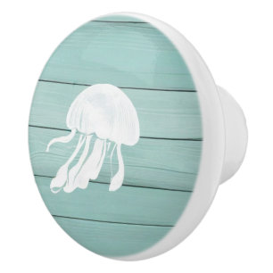 Bouton De Porte En Céramique Aqua Blue Jellyfish Faux Wood Nautical Drawer know