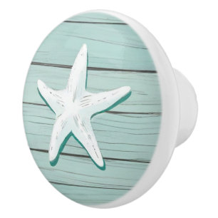 Bouton De Porte En Céramique Aqua Blue Starfish Sea Star Faux Wood Drawer knowe