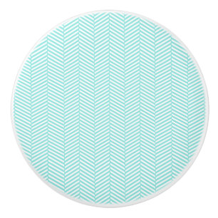 Bouton De Porte En Céramique Aqua Blue Turquoise Turquoise blanc Chevron