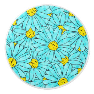 Bouton De Porte En Céramique Aqua Blue Watercolor Motif