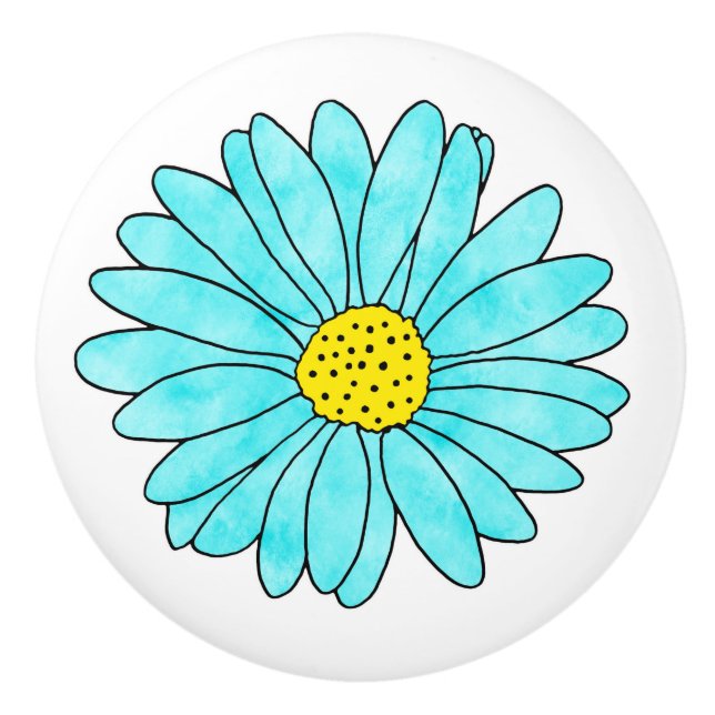 Bouton De Porte En Céramique Aqua Daisy (Devant)