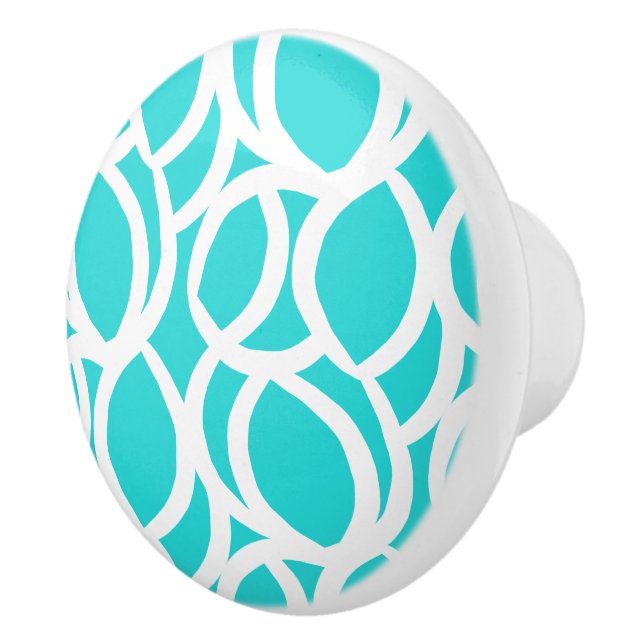 Bouton De Porte En Céramique Aqua et blanc Abstrait Motif en céramique Tirage (Droite)