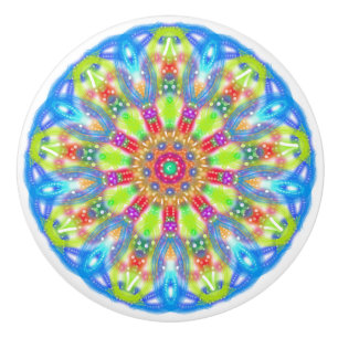 Bouton De Porte En Céramique Aqua Lime Mandala Boho