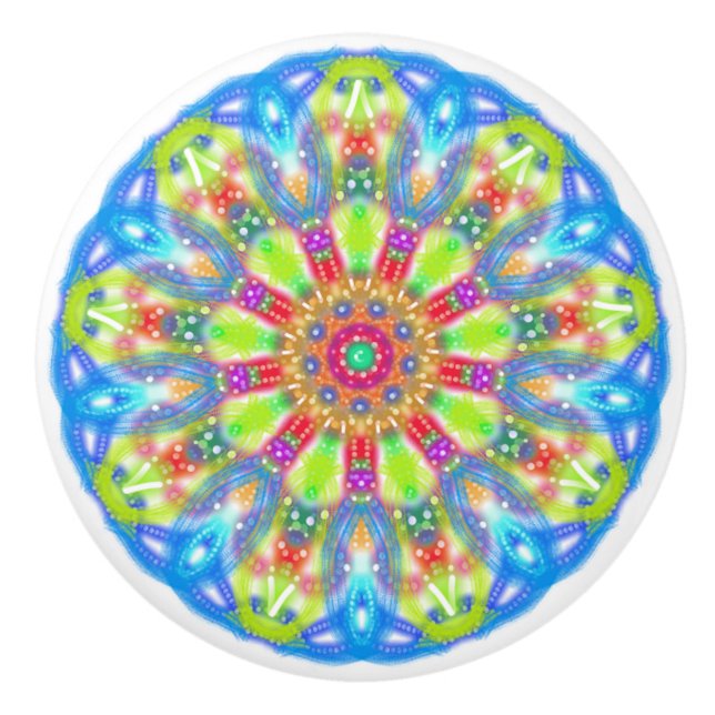 Bouton De Porte En Céramique Aqua Lime Mandala Boho (Devant)