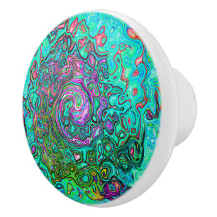 Bouton De Porte En Céramique Aqua Marine Groovy Abstrait Rétro Tourbillon Liqui