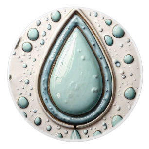 Bouton De Porte En Céramique Aqua Mint Blue & White Water Drop Salle de bain