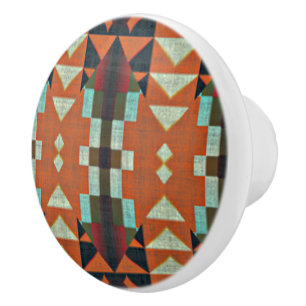 Bouton De Porte En Céramique Aqua Turquoise Vert Orange Taupe Beige Tribal Art