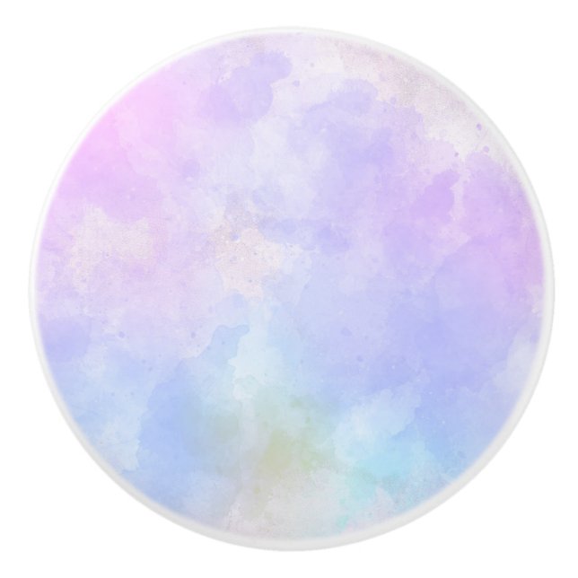 Bouton De Porte En Céramique Aquarelle Abstraite bleu violet élégant (Devant)