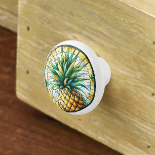 Bouton De Porte En Céramique Aquarelle Ananas Verre coloré Jaune Vert