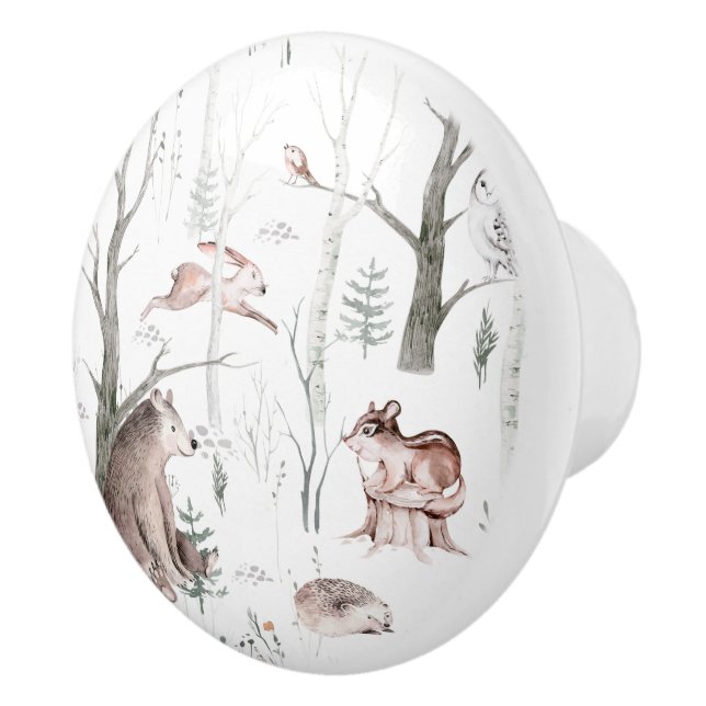 Bouton De Porte En Céramique Aquarelle Animaux forestiers (Droite)