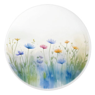 Bouton De Porte En Céramique Aquarelle Art coloré Fleurs sauvages Fleur sauvage