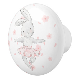 Bouton De Porte En Céramique Aquarelle Ballerina Bunny Ceramic Pull
