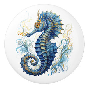 Bouton De Porte En Céramique Aquarelle bleu sehorse design