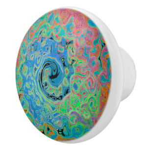 Bouton De Porte En Céramique Aquarelle bleu Super Abstrait rétro liquide