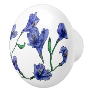 Bouton De Porte En Céramique Aquarelle bleu violet