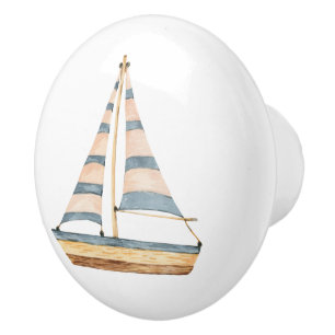 Bouton De Porte En Céramique Aquarelle Bleue Bleu Bande Voilier