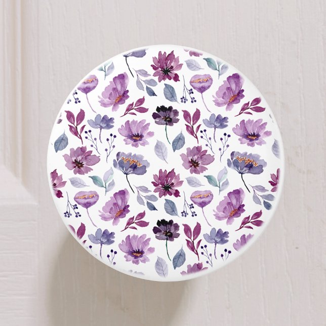 Bouton De Porte En Céramique Aquarelle botanique florale mignonne (Créateur téléchargé)
