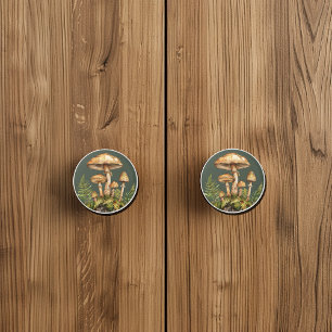 Bouton De Porte En Céramique Aquarelle Champignons Roches Ferns
