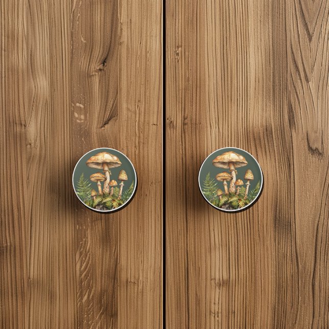 Bouton De Porte En Céramique Aquarelle Champignons Roches Ferns (Créateur téléchargé)