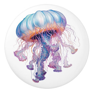 Bouton De Porte En Céramique Aquarelle colorée Conception méduse