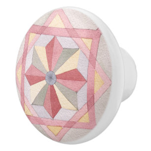 Bouton De Porte En Céramique Aquarelle colorée motif géométrique Floral rose