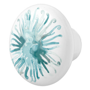 Bouton De Porte En Céramique Aquarelle Corail - Bleu 2