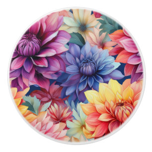 Bouton De Porte En Céramique Aquarelle Dahlia Fleurs - Décor de Pays Français