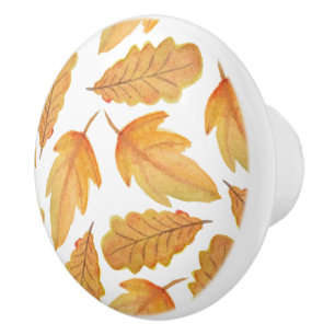 Bouton De Porte En Céramique Aquarelle de feuille d'automne