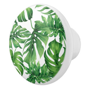 Bouton De Porte En Céramique Aquarelle de la feuille de nature tropicale