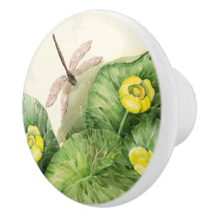 Bouton De Porte En Céramique aquarelle de nénuphar jaune