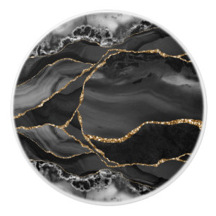 Bouton De Porte En Céramique Aquarelle en céramique Black Gold Agate